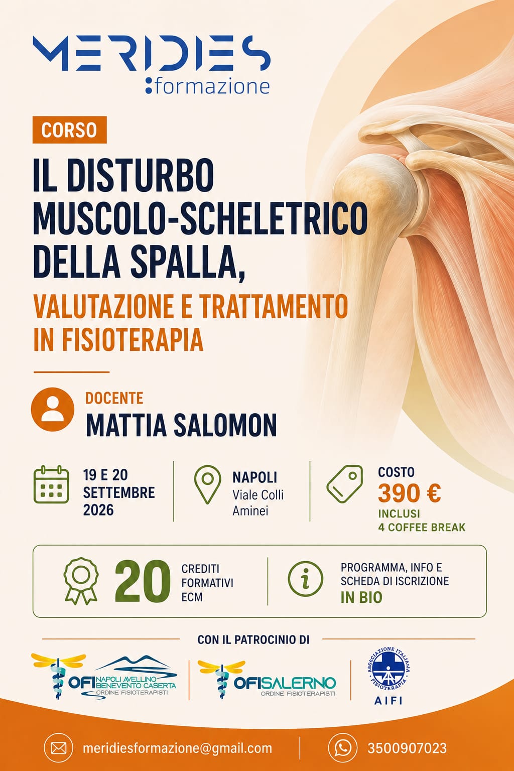 Due giornate formative dedicate alla valutazione clinica e al trattamento fisioterapico delle principali problematiche muscolo-scheletriche della spalla - OFI Salerno